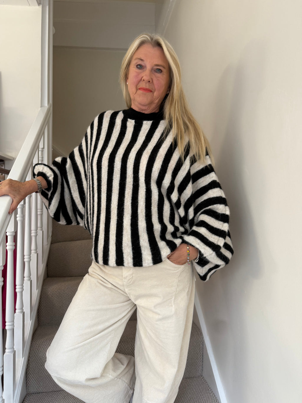 Black & White Stripe Batwing Jumper
