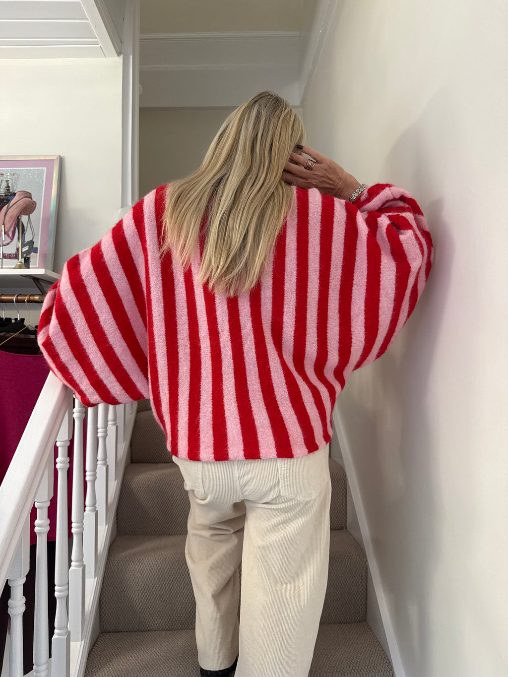 Red & Pink Stripe Batwing Jumper