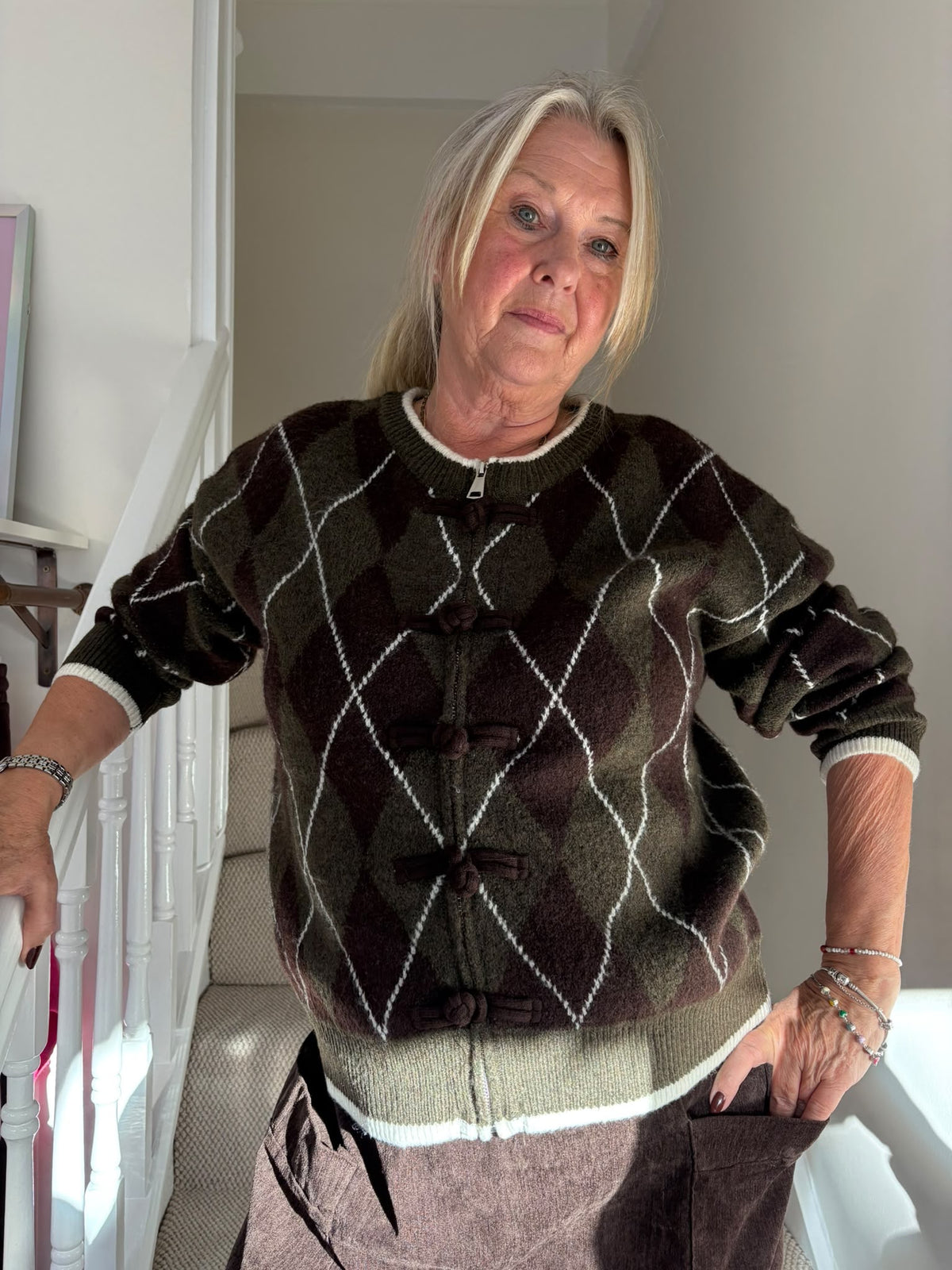 Argyle Zip-Through Cardigan