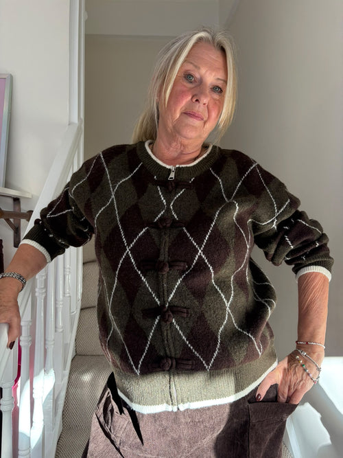 Argyle Zip-Through Cardigan