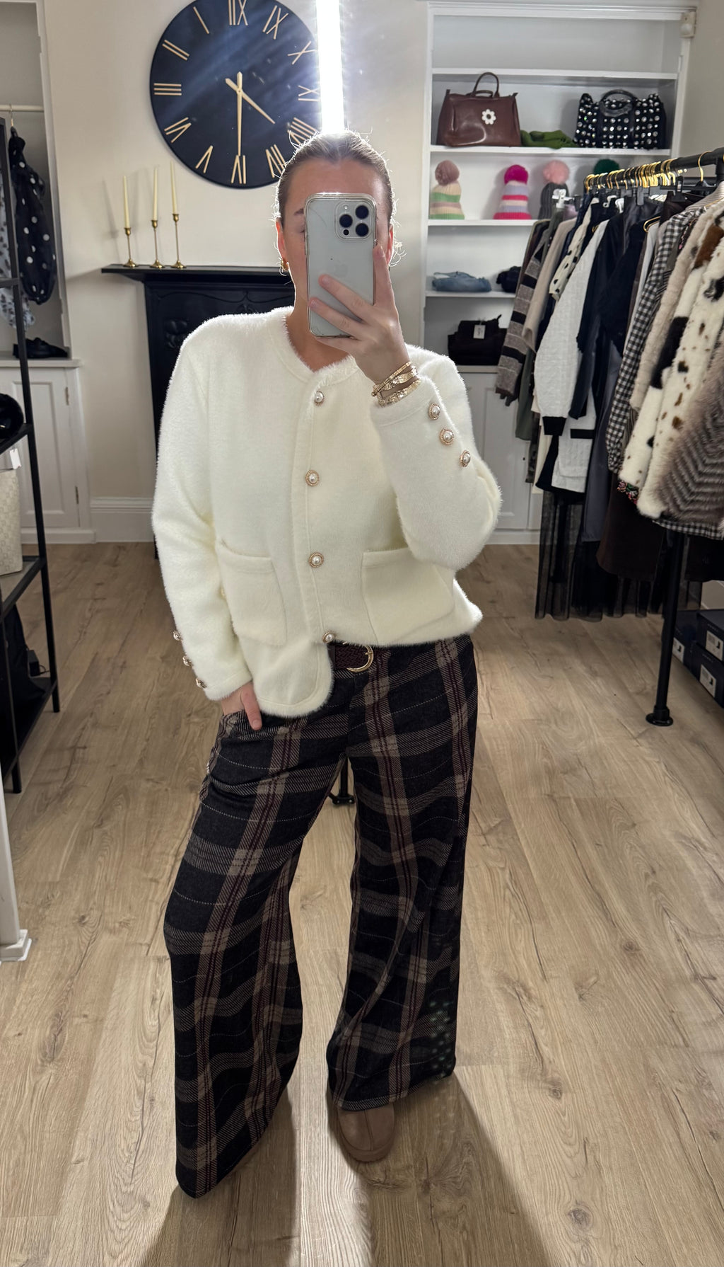 Winter White Cardigan With Pearl Button Detail