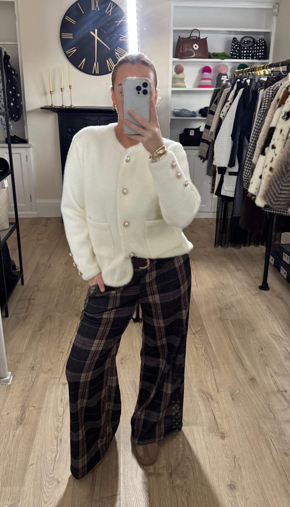 Winter White Cardigan With Pearl Button Detail