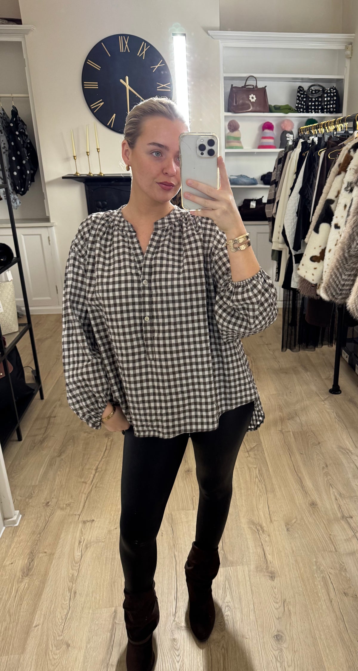 Brown & White Gingham Blouse