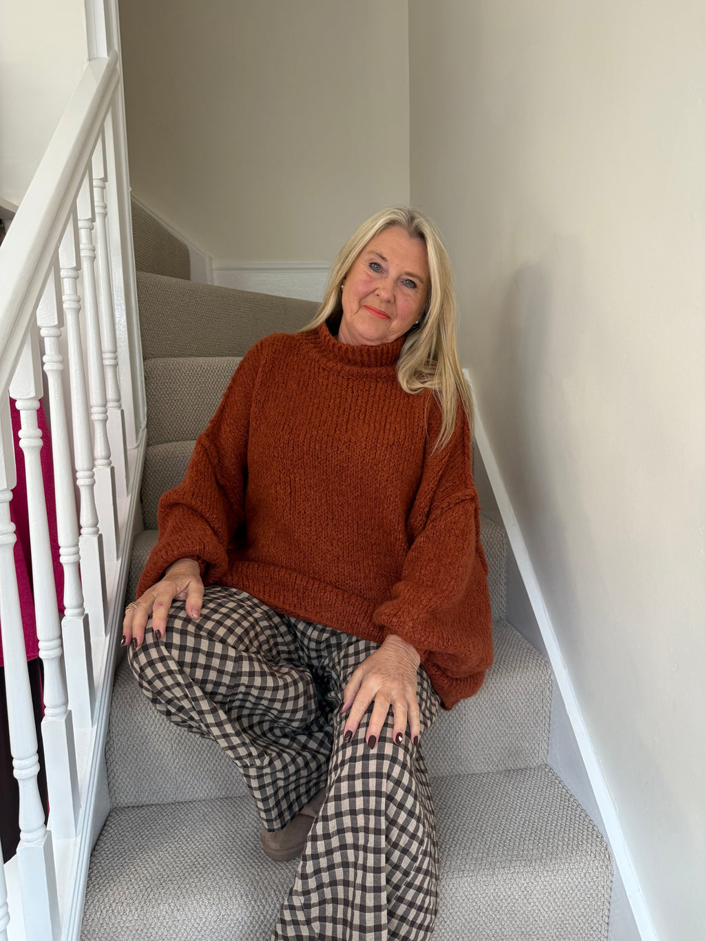Warm Burnt Orange Funnel Neck Oversized Knit