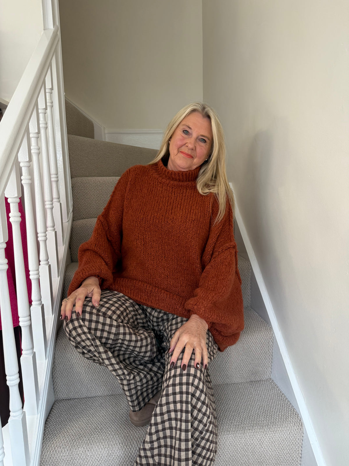 Warm Burnt Orange Funnel Neck Oversized Knit