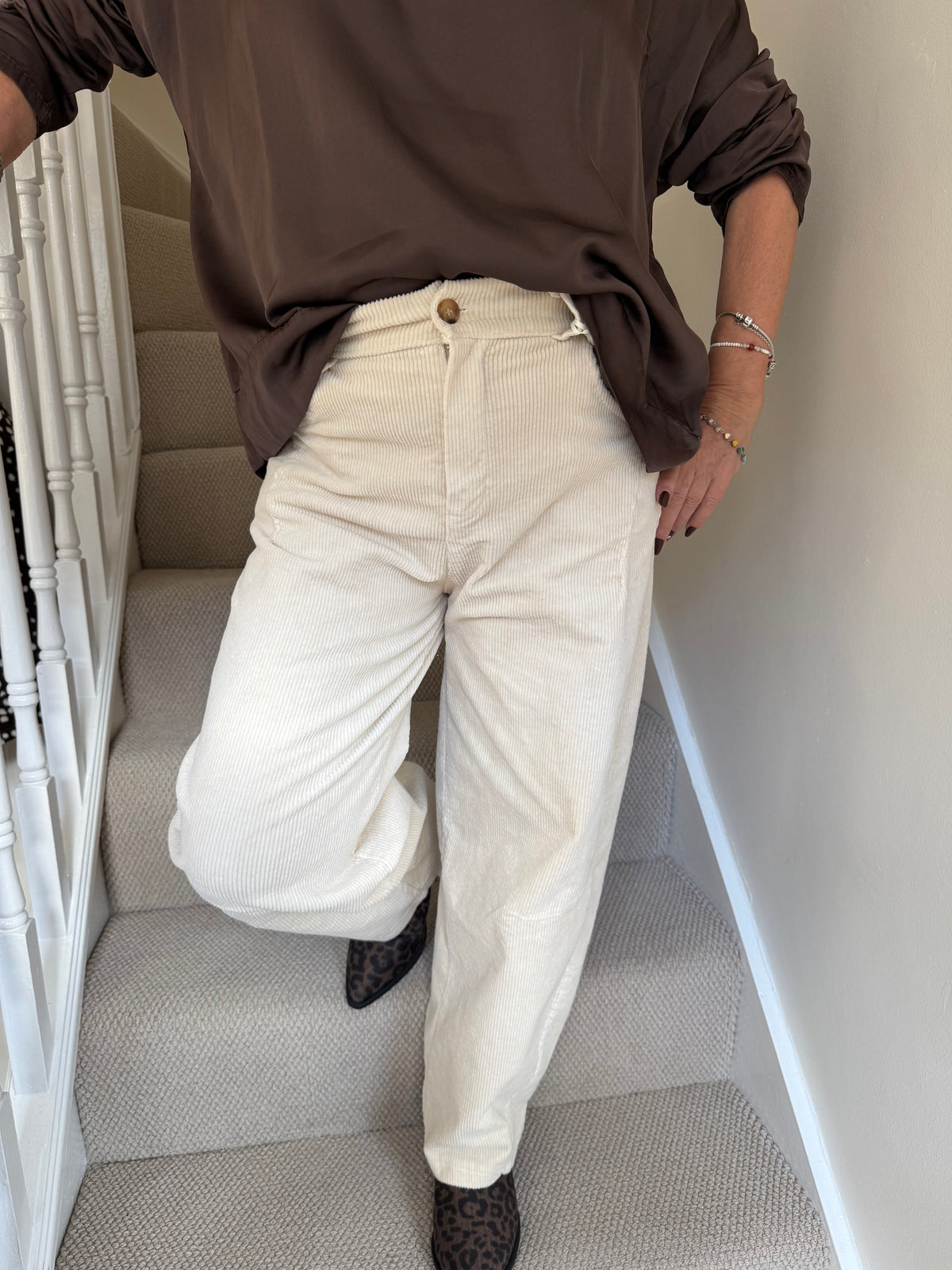Cream Wide‑Leg Corduroy Trousers