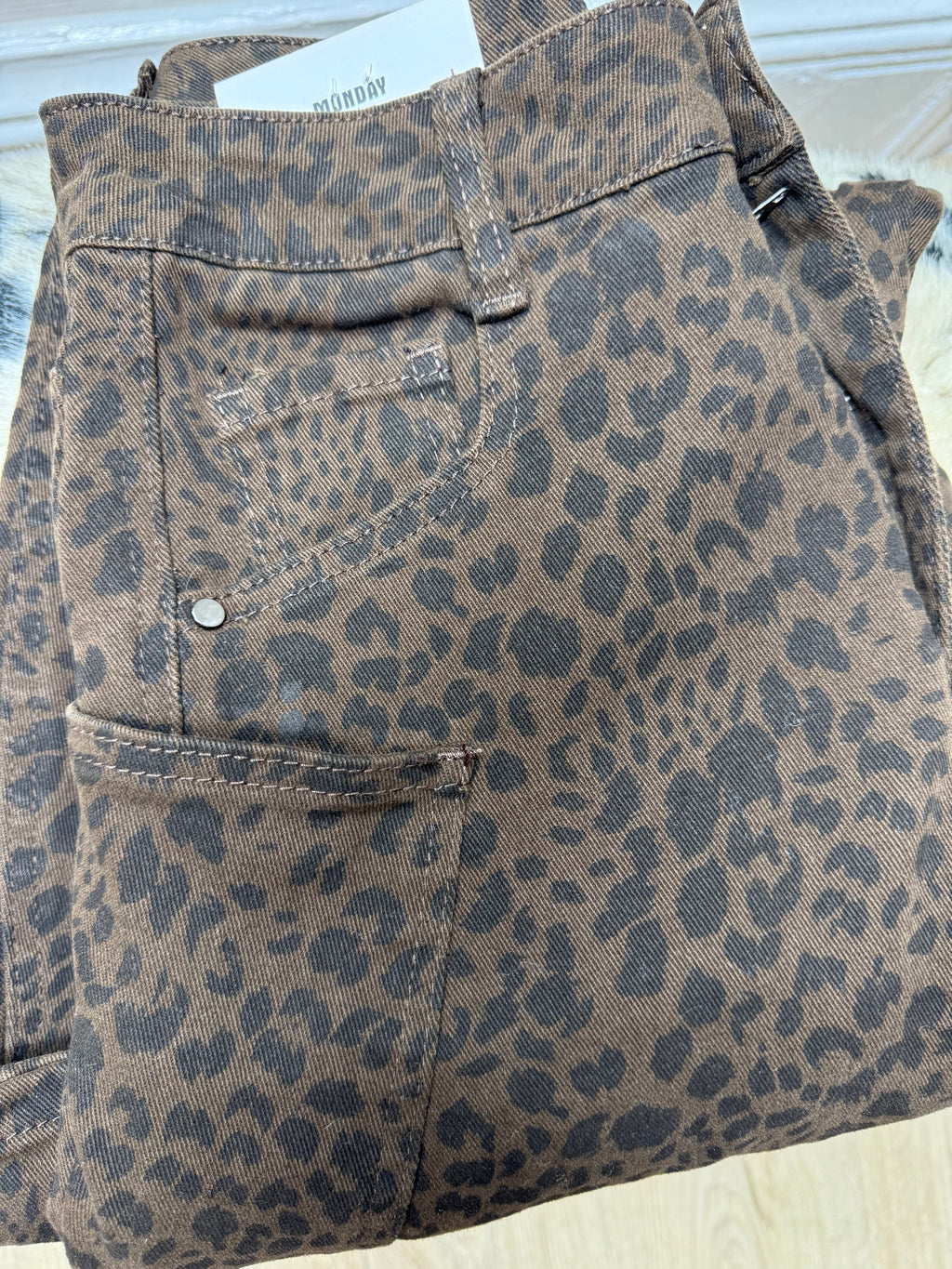 Dark Brown Leopard Print Barrel Jeans