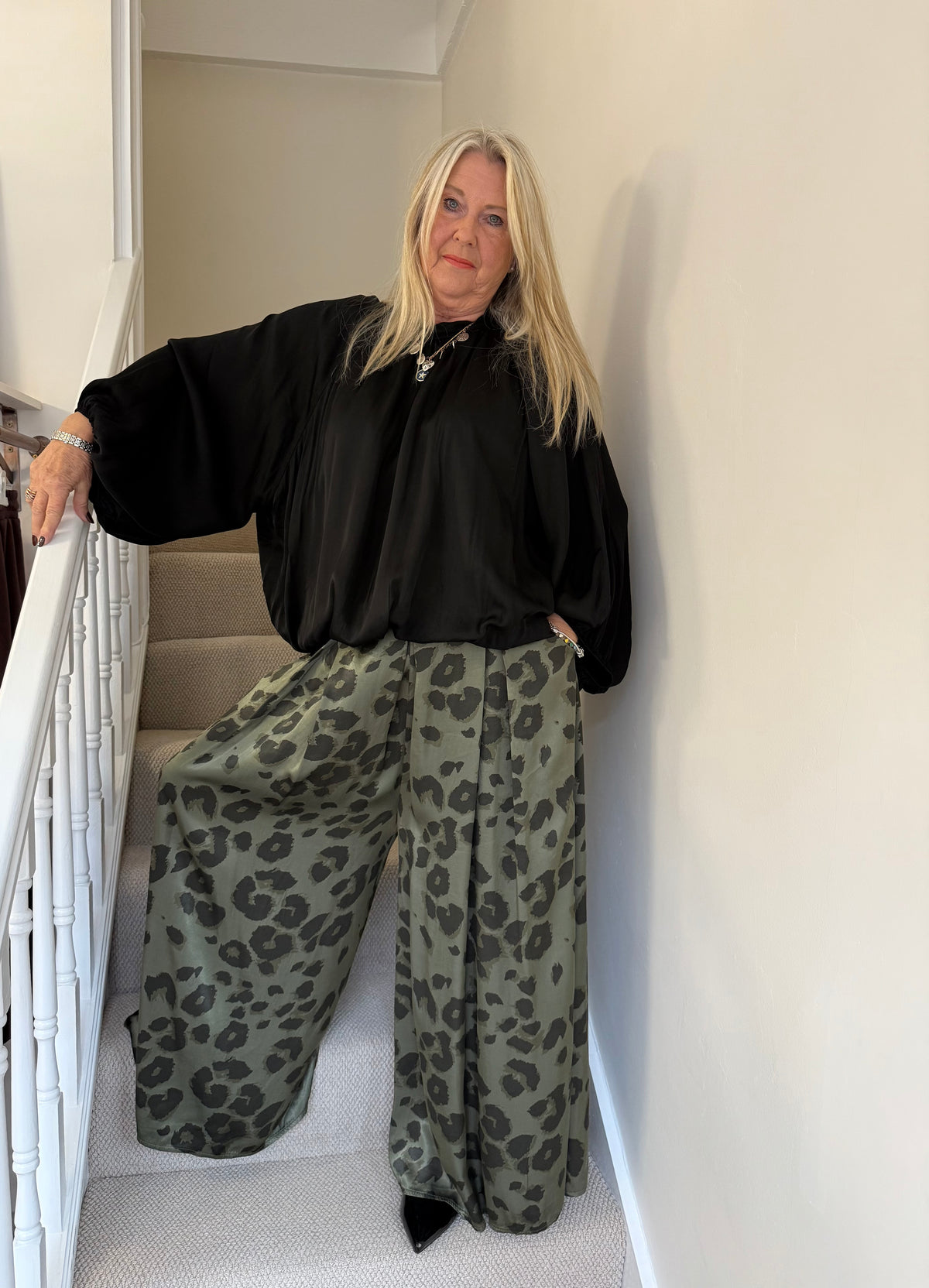 Black Satin Feel Balloon Sleeve Top