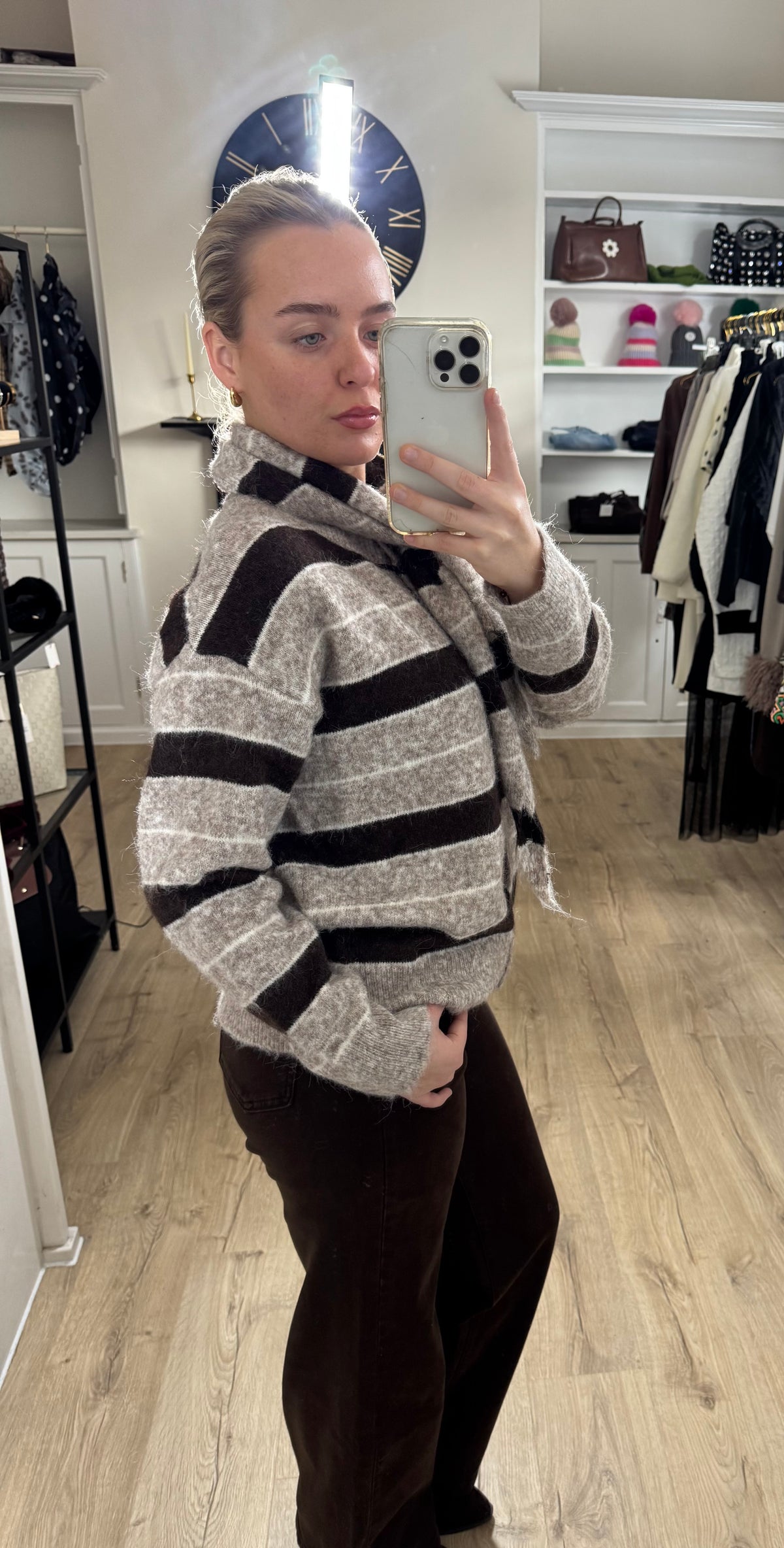 Brown Striped Cardigan With Removable Scarf