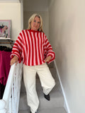 Red & Pink Stripe Batwing Jumper