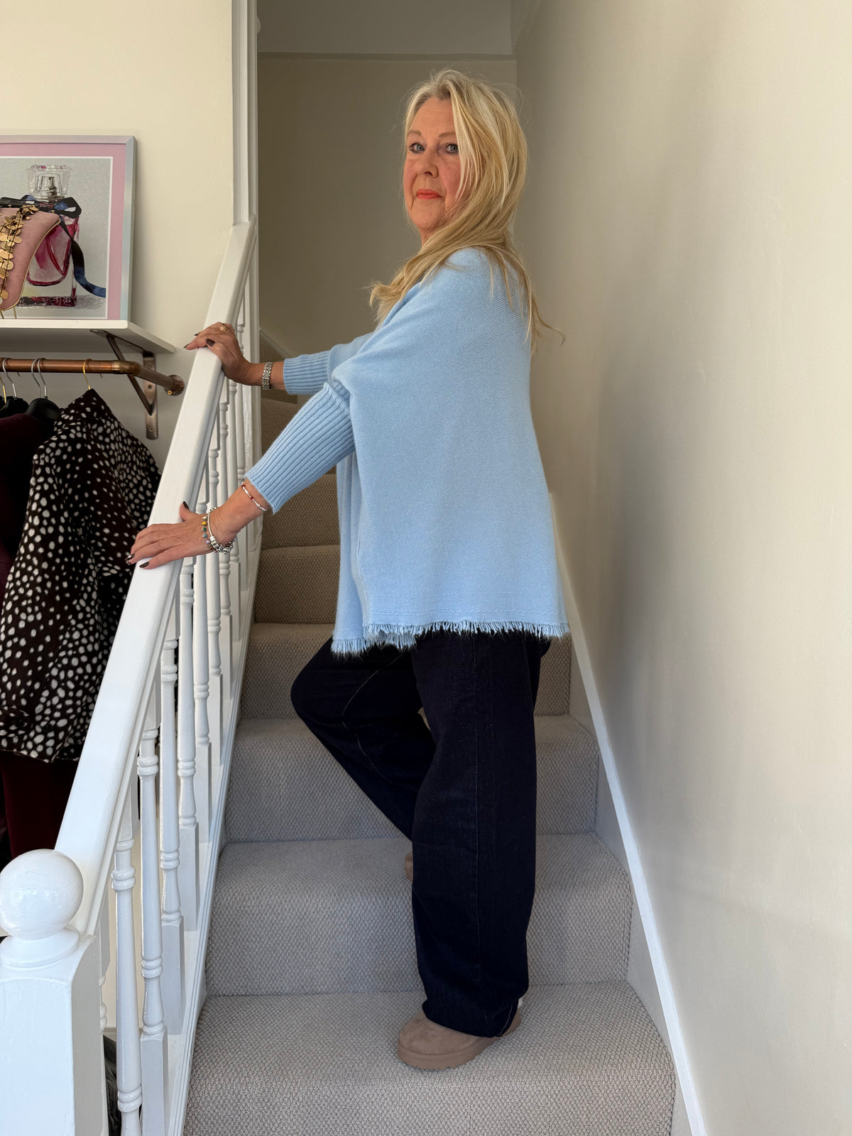 Pale Blue Erika Fringe Hem Batwing Top