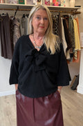 Black Bow Detail Bat Wing Knit Top