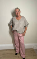 Malissa J Greige Oversized V-Neck Jumper