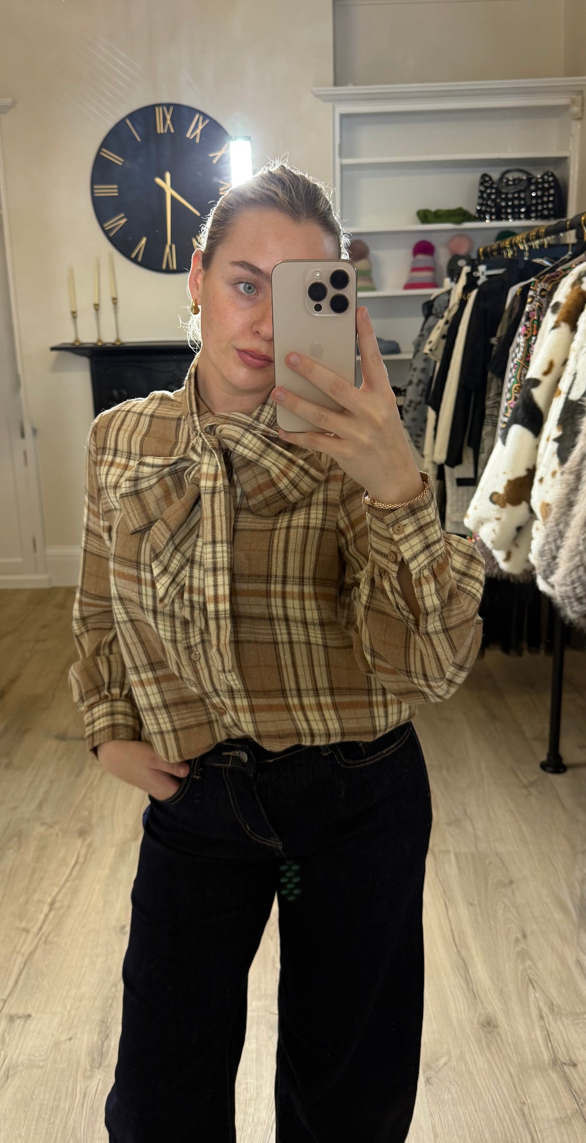 Check Pussy Bow Blouse
