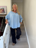 Pale Blue Erika Fringe Hem Batwing Top