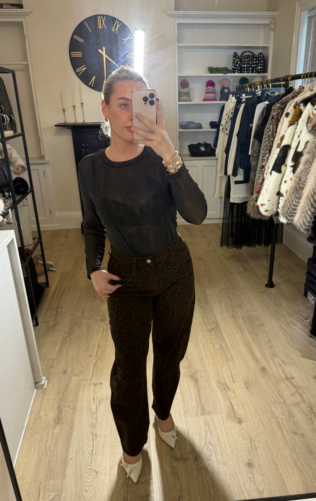 Dark Brown Leopard Print Barrel Jeans