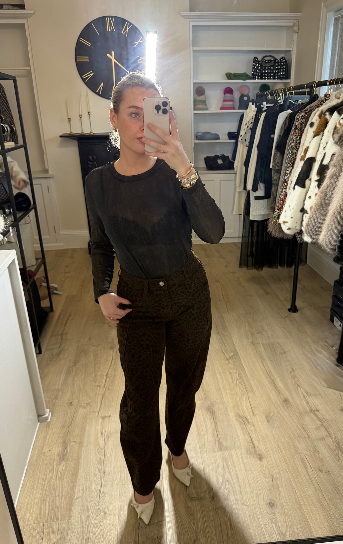 Dark Brown Leopard Print Barrel Jeans
