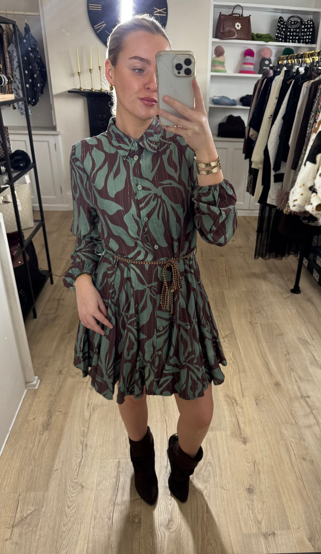 Green & Brown Printed Dress