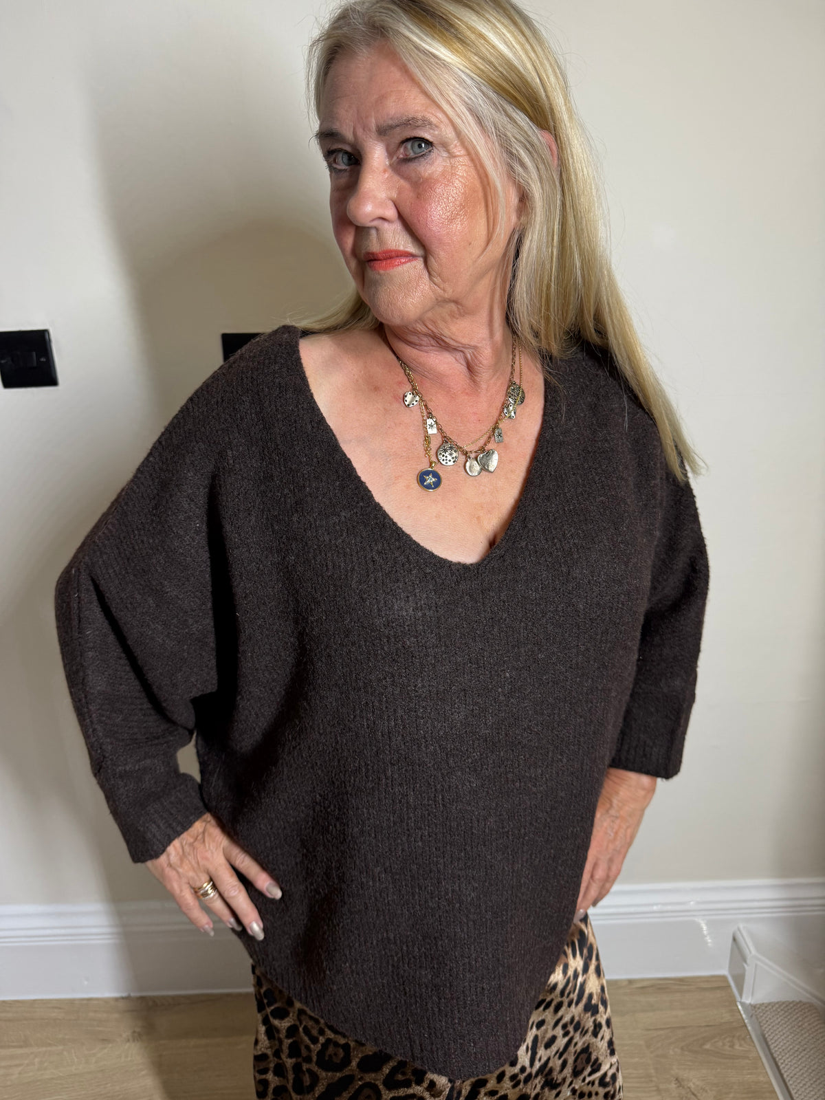 Malissa J Chocolate Brown V-Neck Jumper