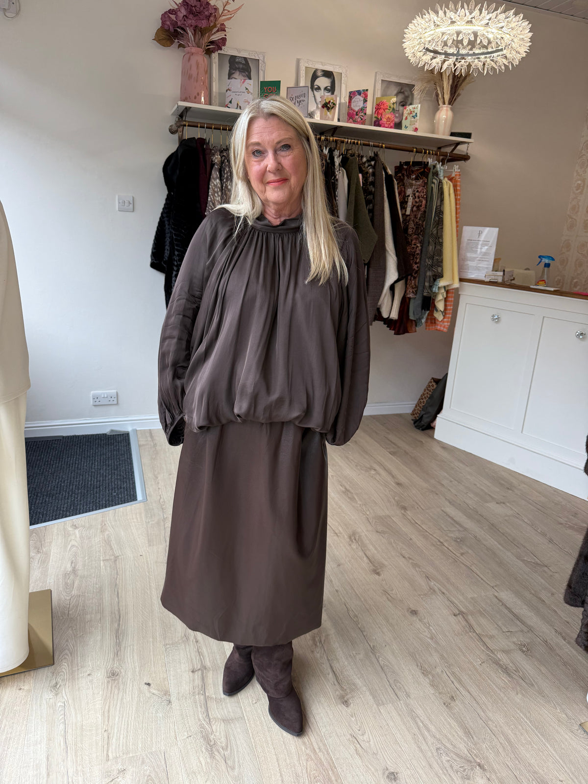 Brown Faux Leather Midi Skirt