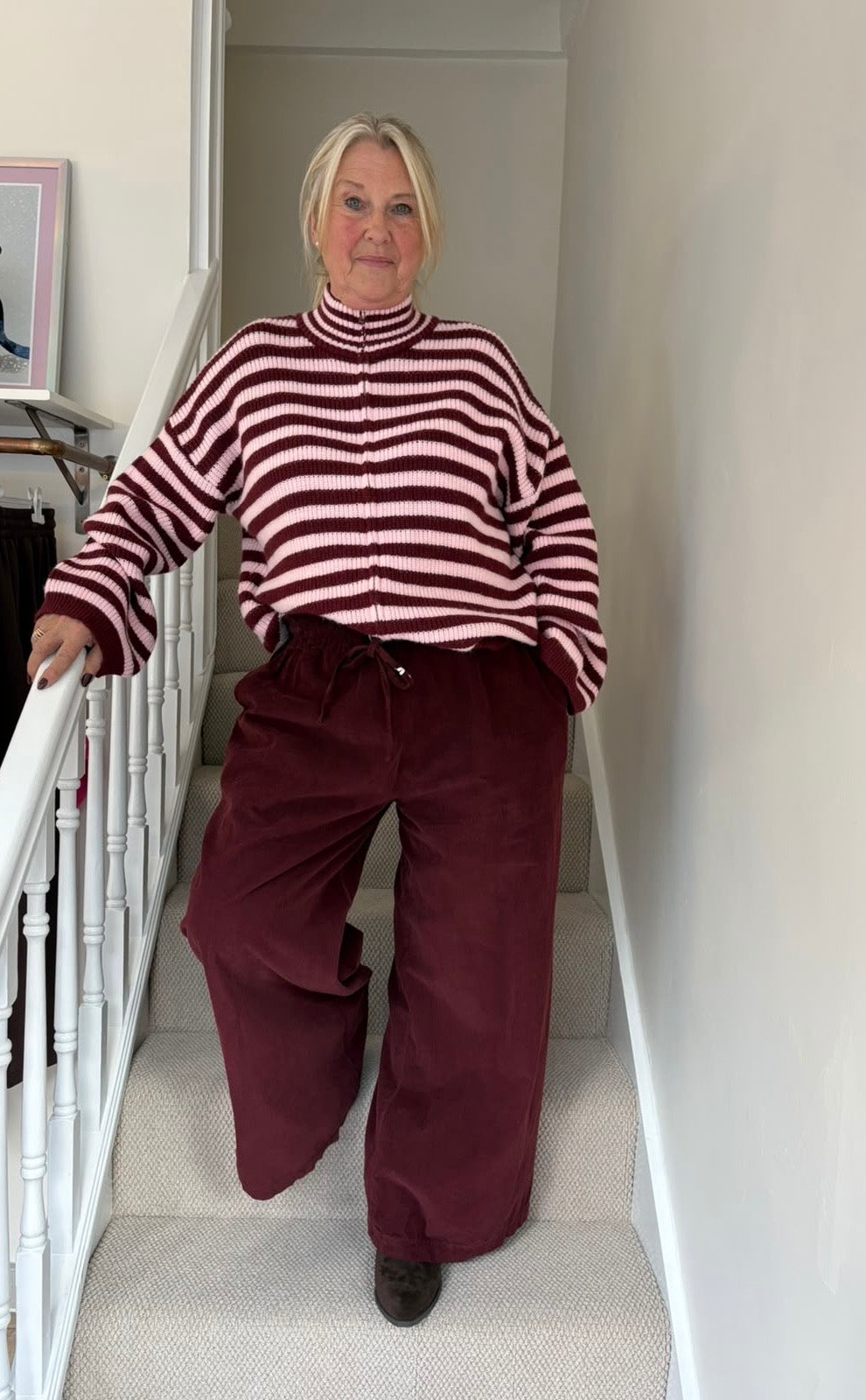 Burgundy Wide-Leg Cord Trousers