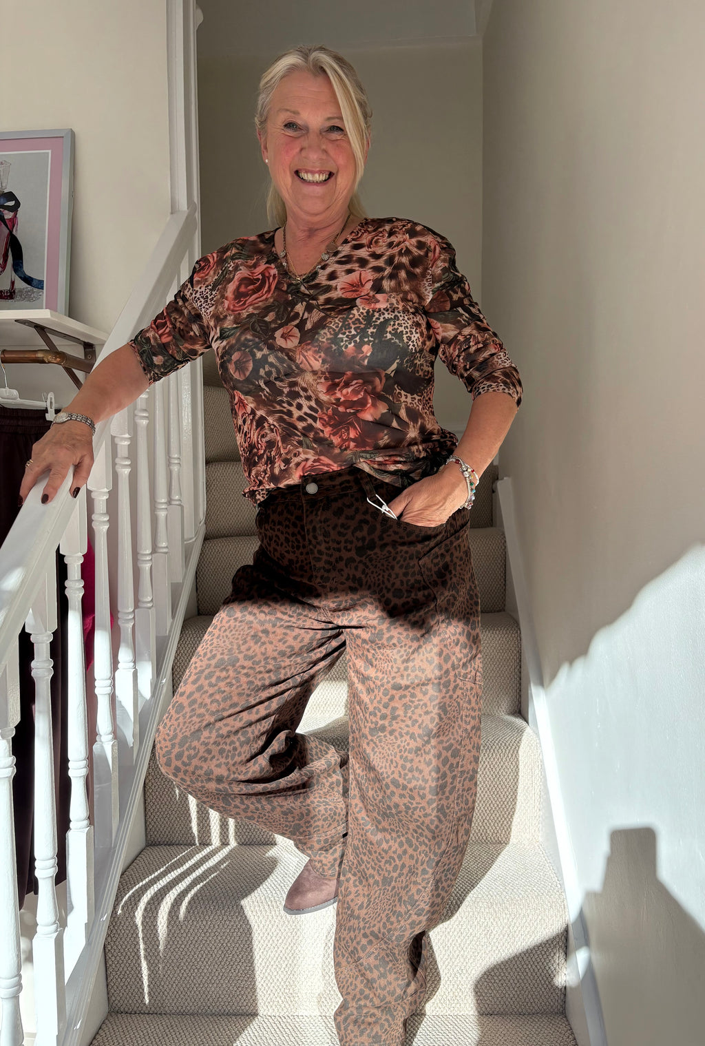 Dark Floral Mesh Long-Sleeve Top