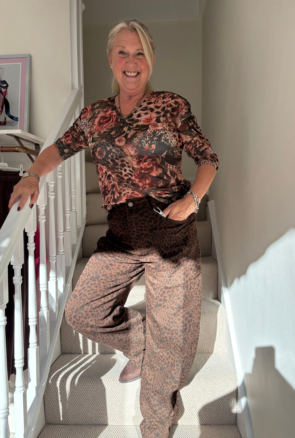 Dark Floral Mesh Long-Sleeve Top