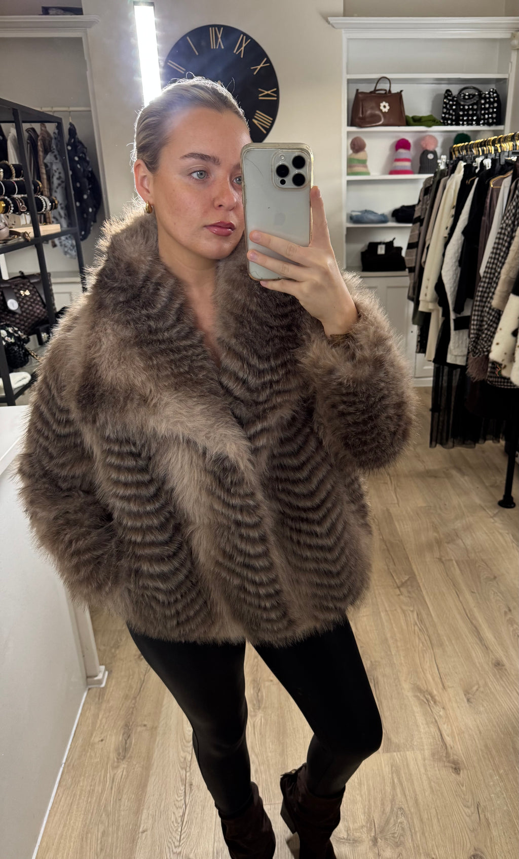 Malissa J Chevron Faux Fur Coat