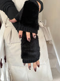 Black Faux Fur Trim Fingerless Gloves