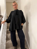 Black Tie Neck Swing Blouse