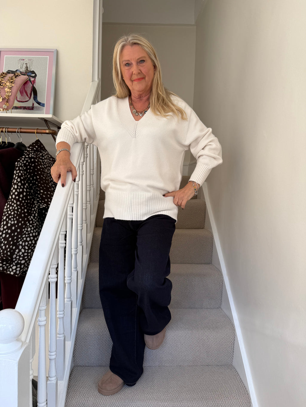 Erika Cream Knit V Neck Jumper
