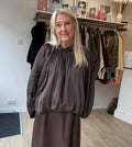 Brown Satin Feel Balloon Sleeve Top